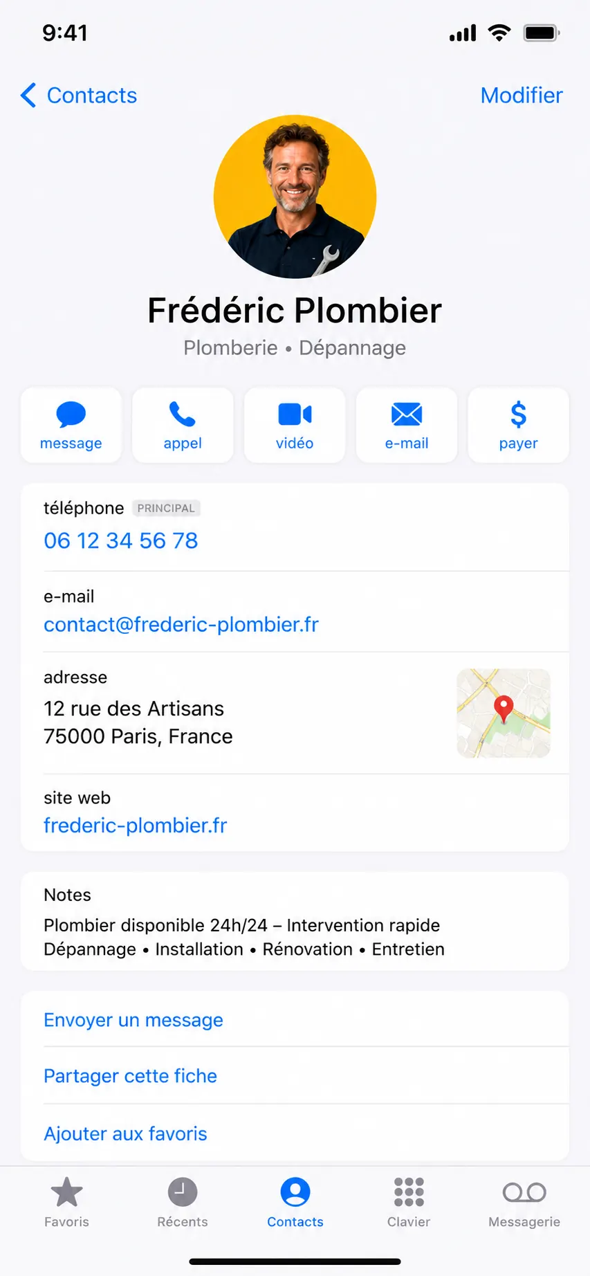 Fiche contact Frédéric Plombier