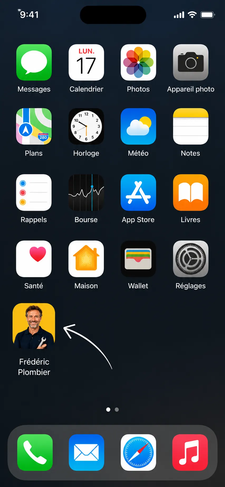 Écran d'accueil iPhone avec l'app QRCarte de Frédéric Plombier